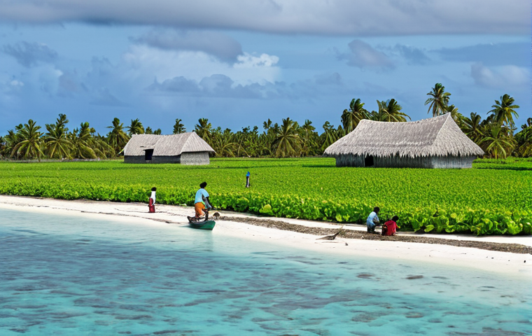 **
"A panoramic view of a Kiribati atoll, fully clothed local villagers are shown engaging in daily life - fishing, weaving, and tending to crops, appropriate attire, modest clothing. The rising sea levels are subtly indicated, but not in a disturbing way. In the background, there are sustainable houses and renewable energy installations. Safe for work, professional photography, perfect anatomy, correct proportions, natural pose, high quality, family-friendly, appropriate content, fully clothed."
**