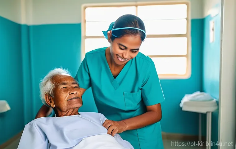 키리바시 전염병 및 보건 이슈 - **Prompt:** A compassionate female healthcare worker, wearing a clean, light blue uniform over modes...