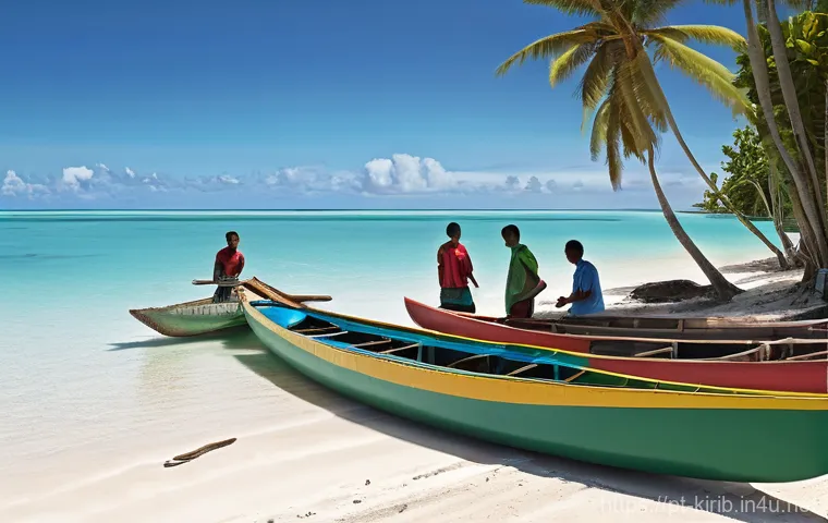 키리바시 날씨와 기후 특성 - "A picturesque, untouched white-sand beach on a Kiribati atoll. The crystal-clear turquoise ocean ge...