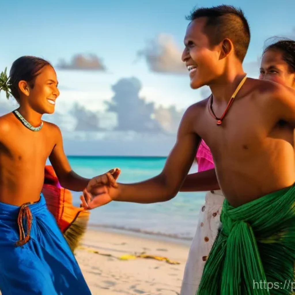 키리바시 전통 음악과 악기 - **"The Rhythmic Heartbeat of Kiribati: Body Percussion Celebration"**
    A vibrant, dynamic photogr...