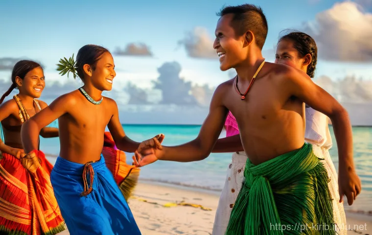 키리바시 전통 음악과 악기 - **"The Rhythmic Heartbeat of Kiribati: Body Percussion Celebration"**
A vibrant, dynamic photogr...