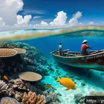 키리바시 해양 자원과 경제적 가치 - A vibrant underwater scene showcasing a marine protected area in Kiribati, with diverse coral reefs ...