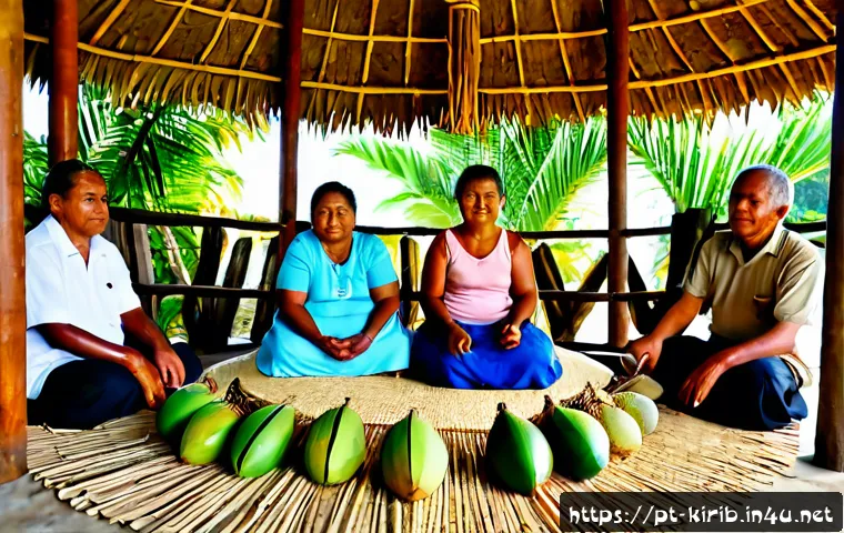 Home 17 키리바시 부족별 신앙 체계 - Photorealistic documentary scene of I-Kiribati elders and families gathered respectfully inside an o...